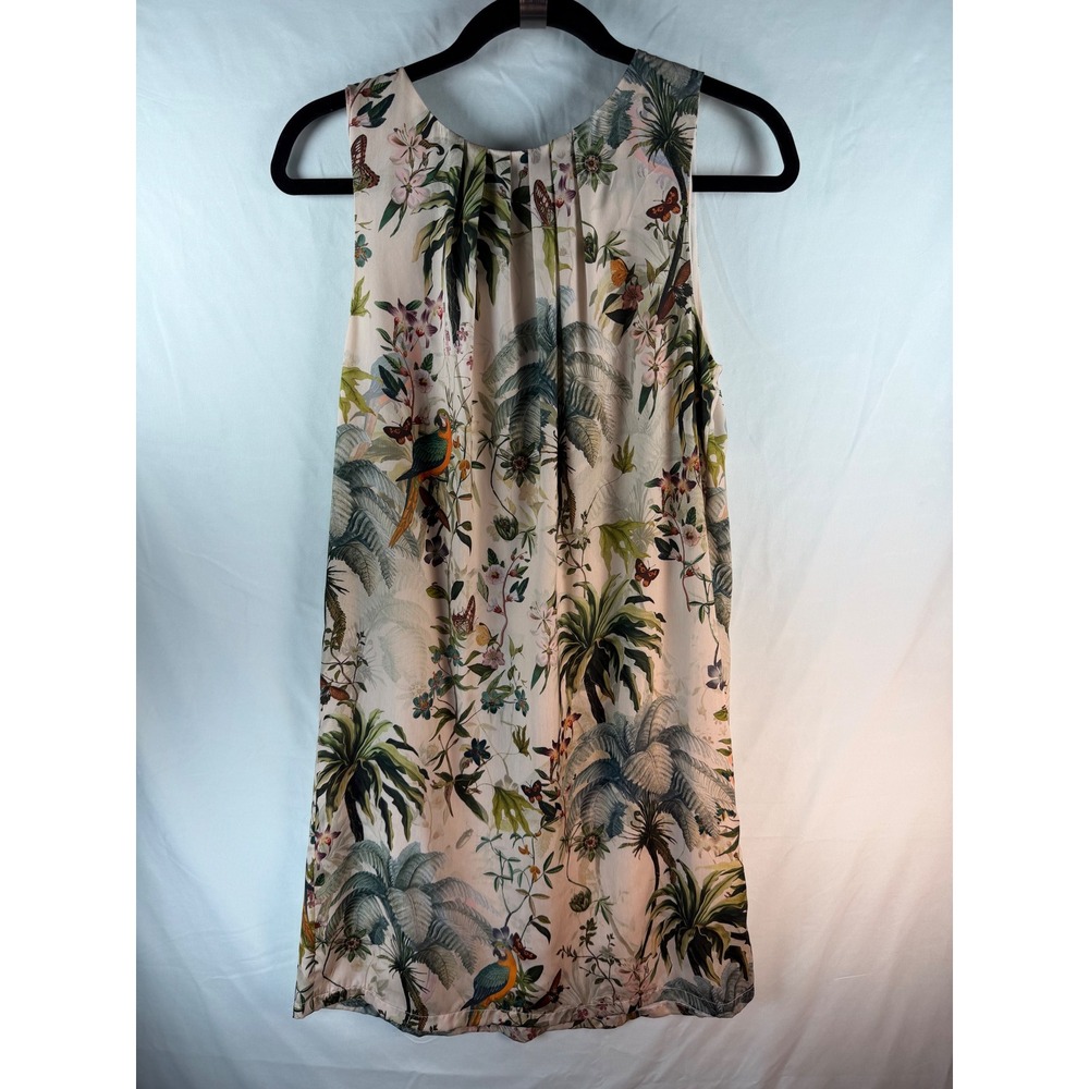 HM Tropical Parrot Butterfly Print Sleeveless Tie Back Shift Dress Pink Size 4